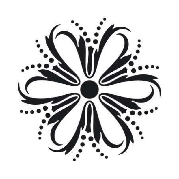 Painting template 02X 23 abstraction 1834 - Graphic pattern with a central circle surrounded by symmetrical wavy lines.