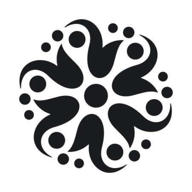 Painting template 02X 23 abstraction 1839 - Graphic design. Round shape with wavy lines and circular elements.