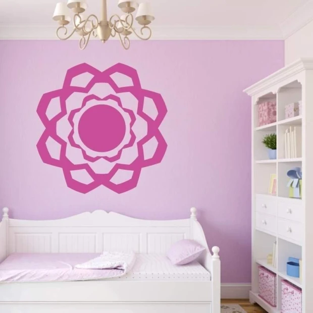 Painting template 02X 23 abstraction 1823 - Bedroom arrangement with pink walls, white furniture, minimalist style.