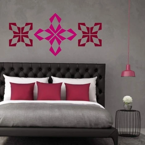 Painting template 02X 23 abstraction 1824 - Bedroom arrangement with gray walls, dark bed, and pink pillows.