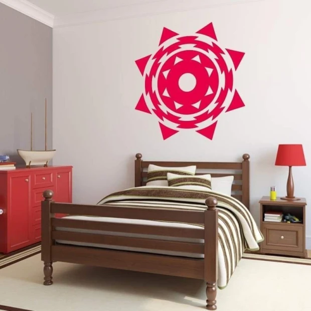 Painting template 02X 23 abstraction 1825 - Bedroom arrangement with gray walls and red furniture.
