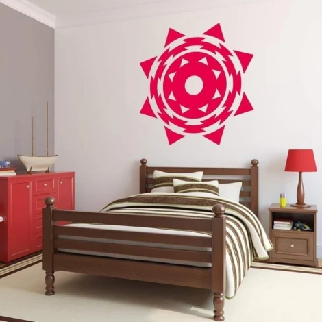 Painting template 02X 23 abstraction 1825 - Bedroom arrangement with gray walls and red furniture.