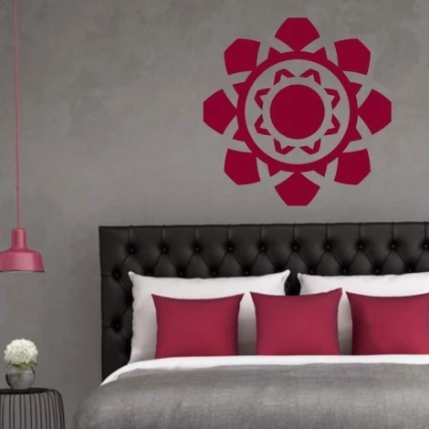 Painting template 02X 23 abstraction 1832 - Bedroom arrangement with gray walls, dark bed, and pillows in shades.