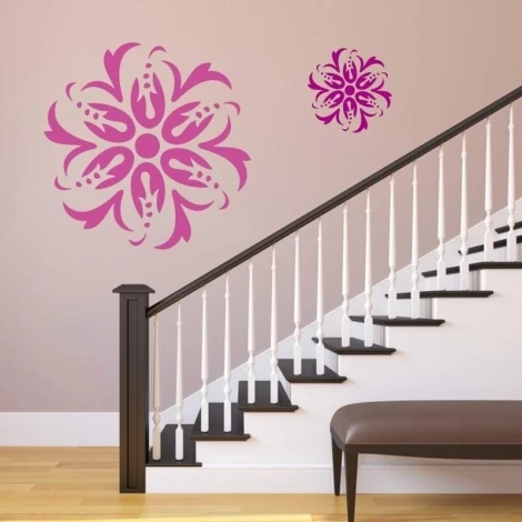 Painting template 02X 23 abstract 1837 - Living room arrangement. Light-colored walls, dark shade stairs.