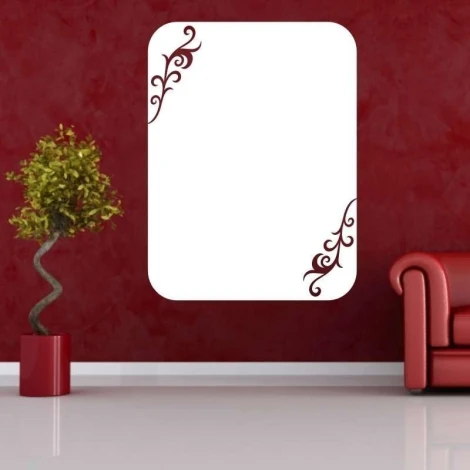 Dry-erase board 010 with ornaments - Styled in a room with red walls and a red sofa. Potted plant nearby.