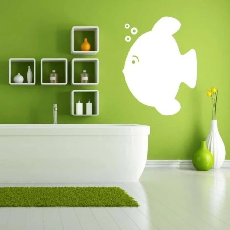 Dry-erase board 008 fish - Bathroom setup with green walls, white furniture, and accessories.