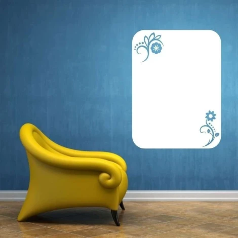 Dry-erase board 004 flowers - Room arrangement. Blue wall, yellow shell-shaped chair.