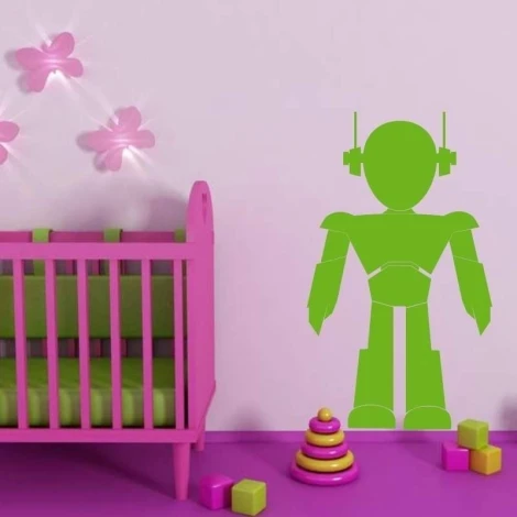 Sticker 03X 09 robot 1845 - Decor in a child\'s room. Light-colored walls, furniture in shades of pink and green.