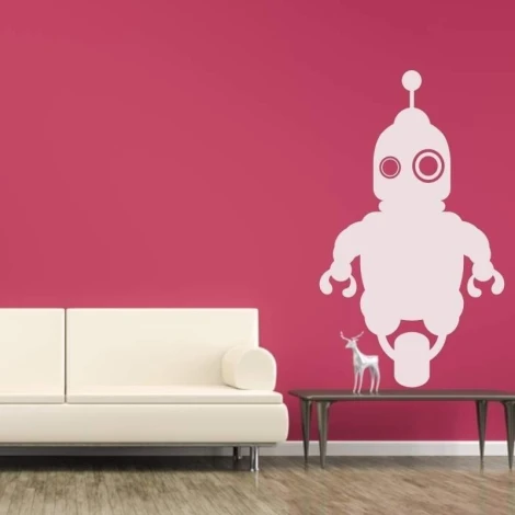Sticker 03X 09 robot 1846 - Decor in a child\'s room. Pink wall, furniture in shades of white.