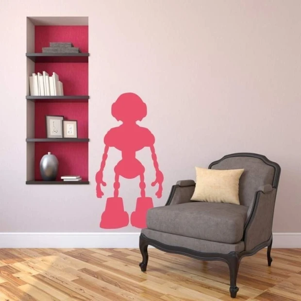 Sticker 03X 12 robot 1844 - Room setup with light walls, wooden floor, and modern furniture.