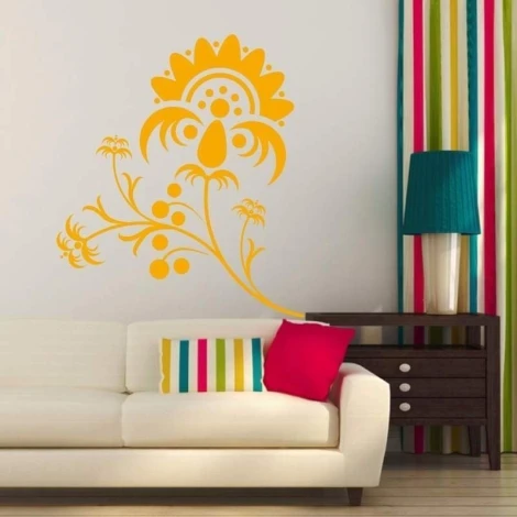 Floral painting template 02X 04, 1876 - Living room arrangement with light walls and colorful stripes.