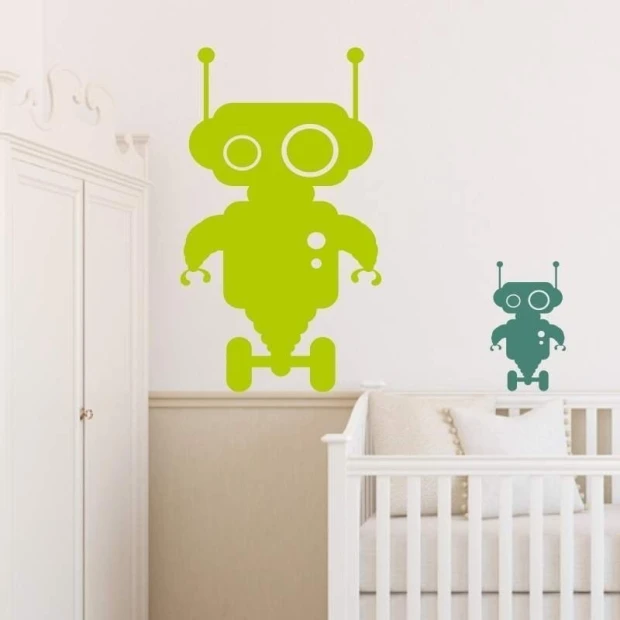 Painting template 02X 09 robot 1847 - Graphic design featuring two rounded robots, one larger and one smaller.