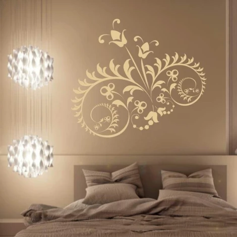 Painting template 02X 12 floral ornament 1875 - Bedroom arrangement. Light-colored walls, minimalist furniture.