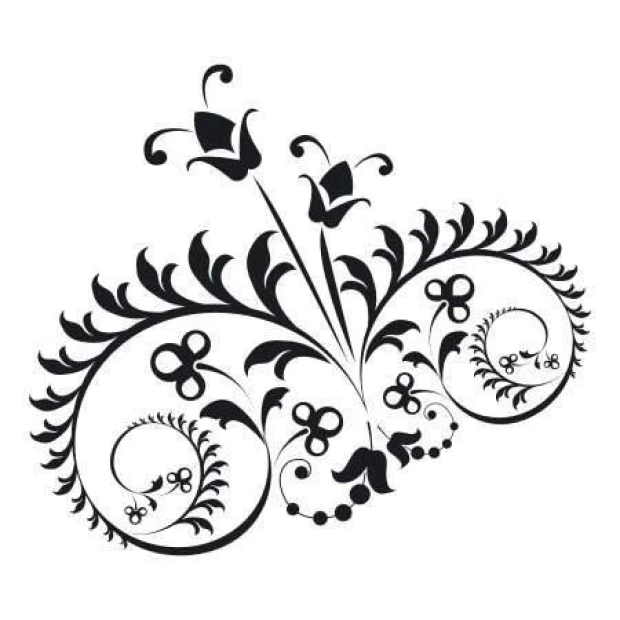 Painting template 02X 12 with floral ornament 1875 - Spiral design featuring flowers and leaves.