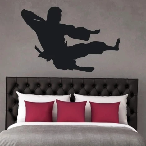 Painting template 02X 15 pieces 1857 - Bedroom arrangement. Gray walls and dark furniture with distinct shapes.