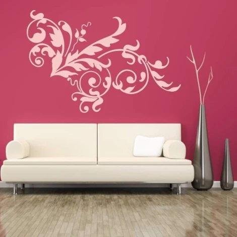 Floral painting template 02X 15 - Living room setup with a bold wall color, light furniture, and minimalist design.