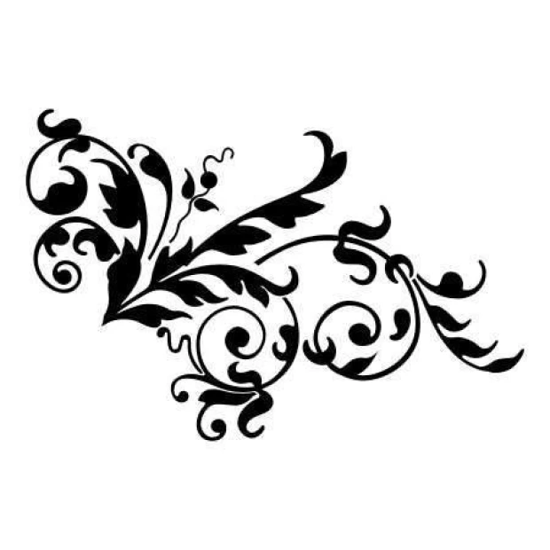 Floral painting template 02X 15 - Spiral design with leaves and flowers.