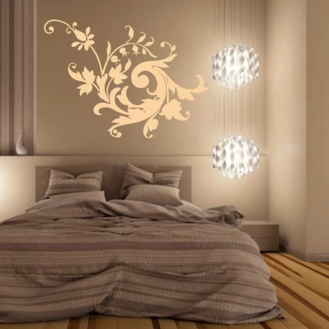 Painting template 02X 15 floral 1870 - Bedroom arrangement with light walls, wooden floor, and modern lamps.