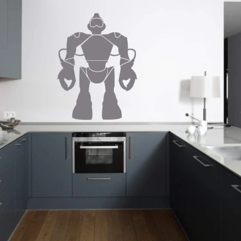 Painting template 02X 21 robot 1851 - Kitchen arrangement. Gray walls, modern furniture in shades of navy.