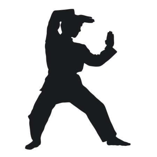Painting template 02X 21 martial arts 1860 - Graphic design. Figure in a fighting stance with raised arms.