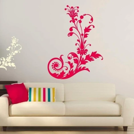 Floral painting template 02X 21 - Living room setup with light-colored wall and striped cushion sofa.