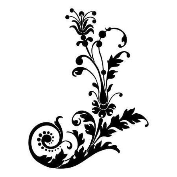 Painting template 02X 21 floral 1871 - Graphic design with lines, spirals, and asymmetrical plant shapes.