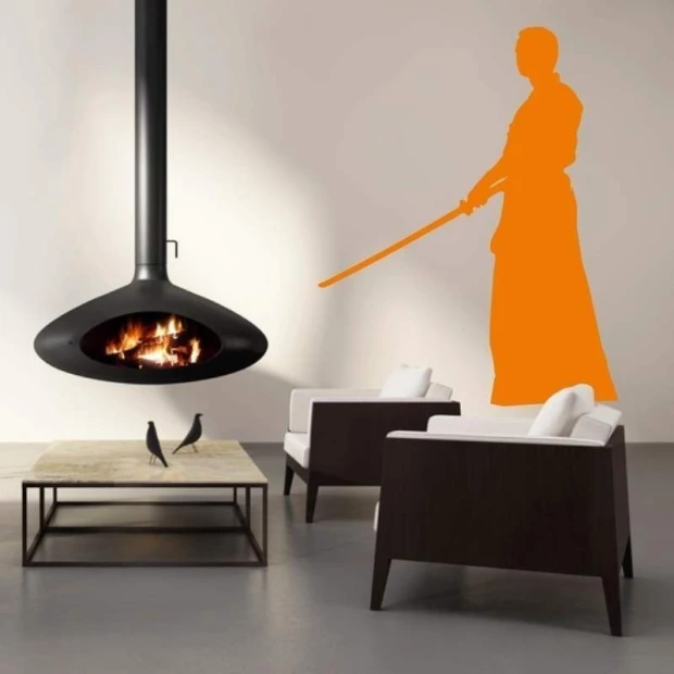 Painting template 02X 21 bushido 1864 - Living room setup with light walls, modern fireplace, and minimalist furniture.