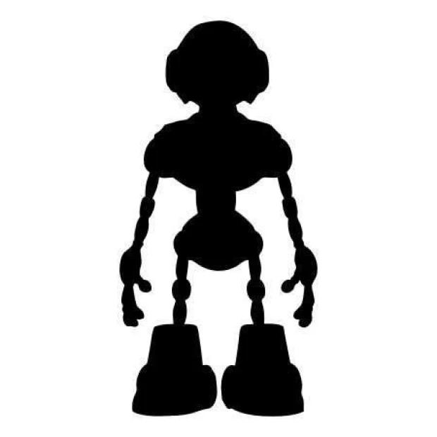 Painting template 02X 24 robot 1844 - Graphic design featuring a robot with clear outlines, a large head, and simple legs.