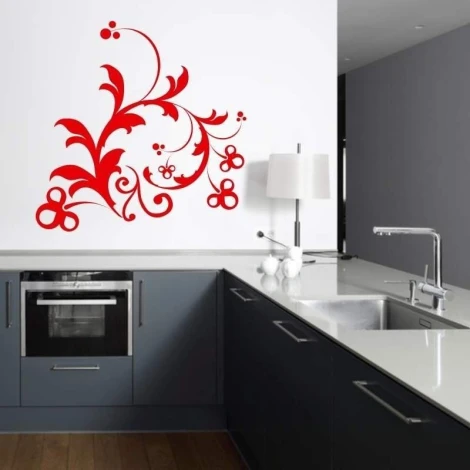 Painting template 02X 25 floral 1878 - Kitchen arrangement with modern gray furniture and white walls.