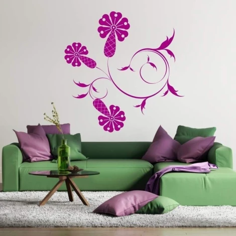 Painting template 02X 25 plant 1879 - Living room arrangement. Light-colored walls, furniture in shades of green and purple.