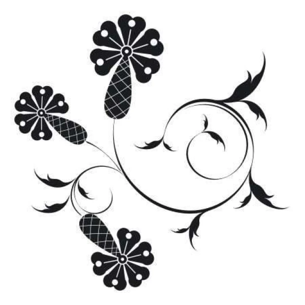 Painting template 02X 25 plant 1879 - Graphic design featuring three flowers and swirling lines.