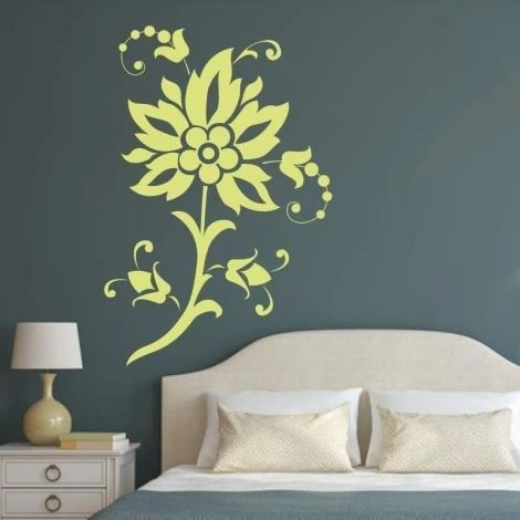 Painting template 02X 22 flower 1882 - Bedroom arrangement. Dark wall, bed with light bedding.