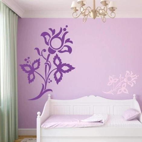Painting template 02X 24 flowers 1884 - Bedroom arrangement with purple walls, light furniture, and curtains.