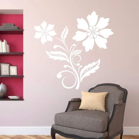 Flower painting template 02X 25 1880 - Living room arrangement. Light-colored walls with red accents.