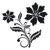 Flower painting stencil 02X 25 1880 - Graphic design featuring two flowers with round petals, spiral stems, and leaves.