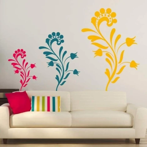 Flower painting template 02X 22 1883 - Living room setup with light-colored walls and a neutral sofa.