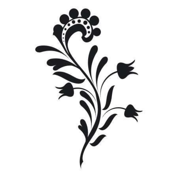 Flower painting stencil 02X 22 1883 - Graphic design featuring a long stem, leaves, and flowers in various shapes.