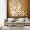 Floral sticker 03X 22 - Living room setup with brown wall, light sofa, and glass table.