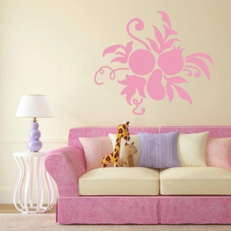 Floral sticker 03X 22 1874 - Living room decor with light walls and a pink sofa adorned with pastel cushions.