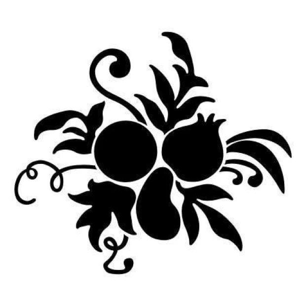 Floral sticker 03X 22 1874 - Graphic design with plant elements featuring circular shapes and curling leaves.