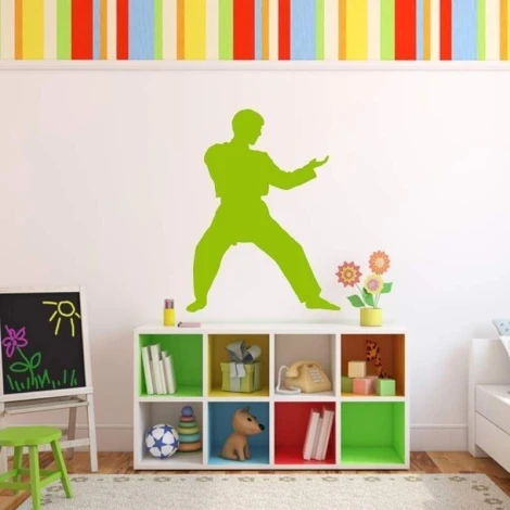 Sticker 03X 08 karate 1863 - Decor in a child\'s room. Light-colored walls with colorful stripes at the top.