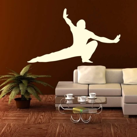 Sticker 03X 21 karate 1859 - Living room setup. Dark brown wall, light furniture, potted plant.