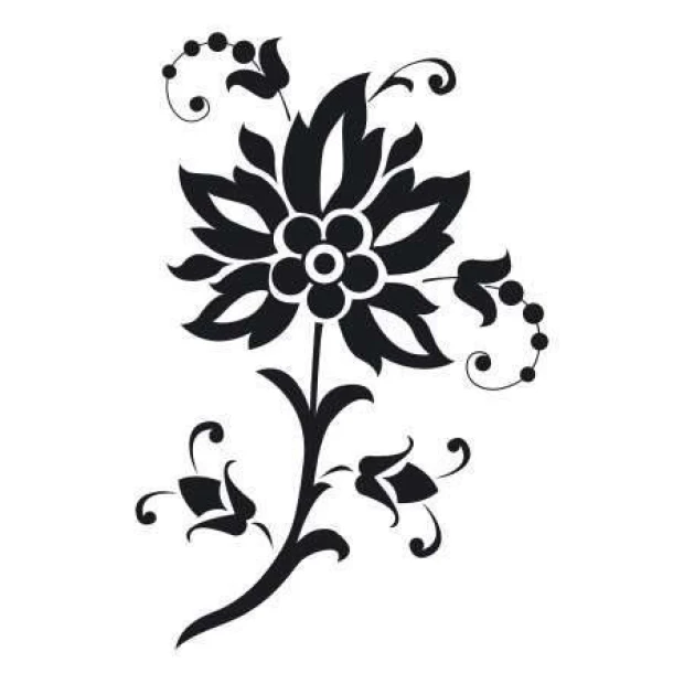 Sticker 03X 15 flower 1882 - Graphic design featuring a black flower with leaves and branches.