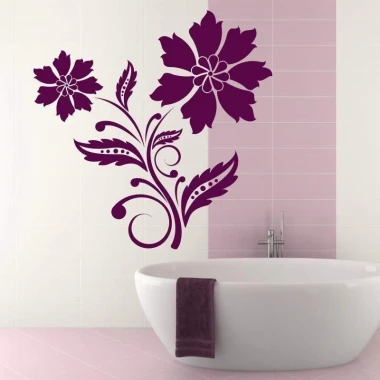 Sticker 03X 22 flower 1880 - Bathroom decor. Pink walls, freestanding bathtub, floral pattern.