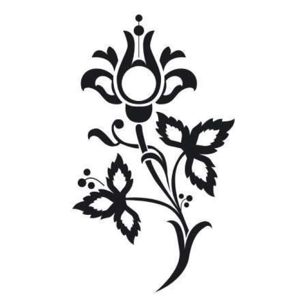 Sticker 03X 09 flower 1884 - Graphic design. Floral motif with leaves, made of simple shapes.