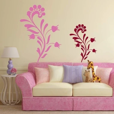 Sticker 03X 15 flower 1883 - Living room decor. Light-colored walls, pink sofa.