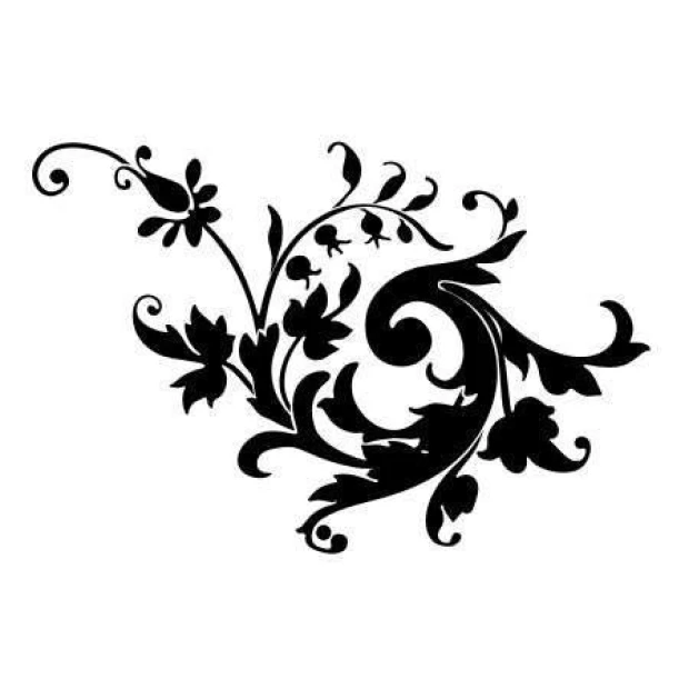 Sticker 03X 23 plant ornament 1870 - Graphic design featuring black stylized plants and flowers.