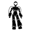 Sticker 03X 12 robot 1850 - Graphic design of a robot with large arms and legs, in black with accents.