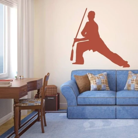 Sticker 03X 22 martial arts 1865 - Living room setup. Light-colored walls, blue sofa with cushions.