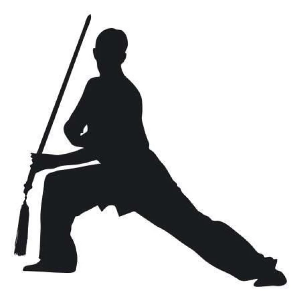 Sticker 03X 22 martial arts 1865 - Graphic design. Silhouette of a fighter in a stance with a stick on a white background.
